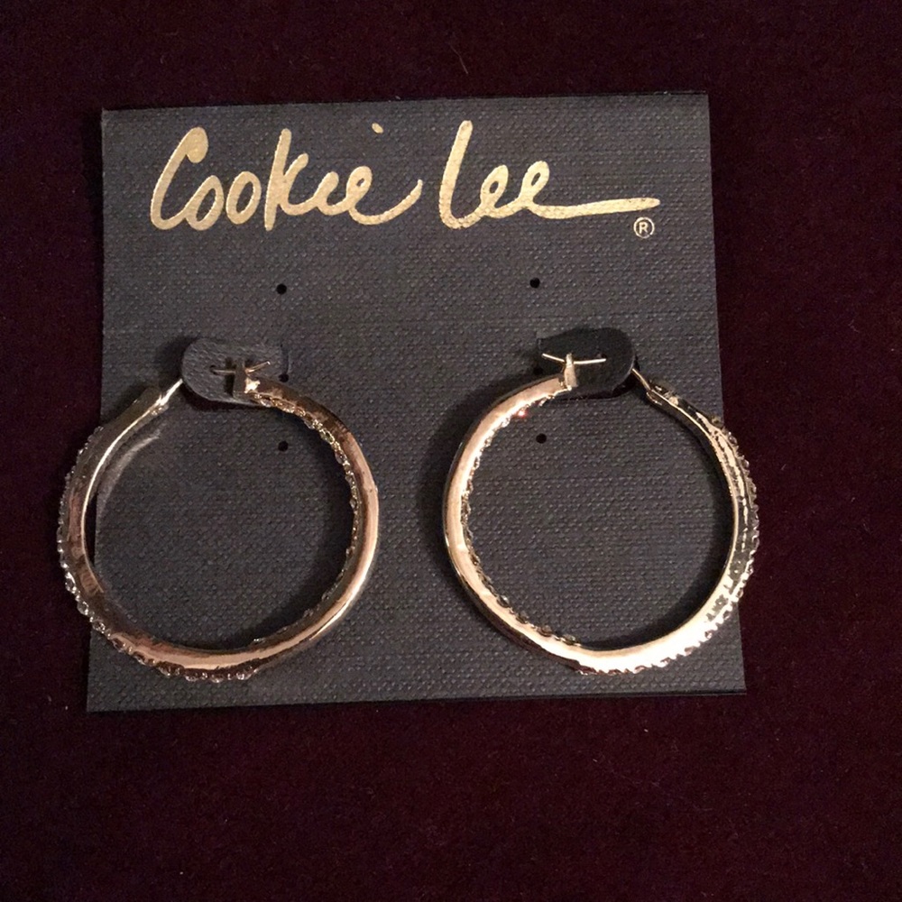 Cookie Lee Genuine Crystal Hoop Earrings
